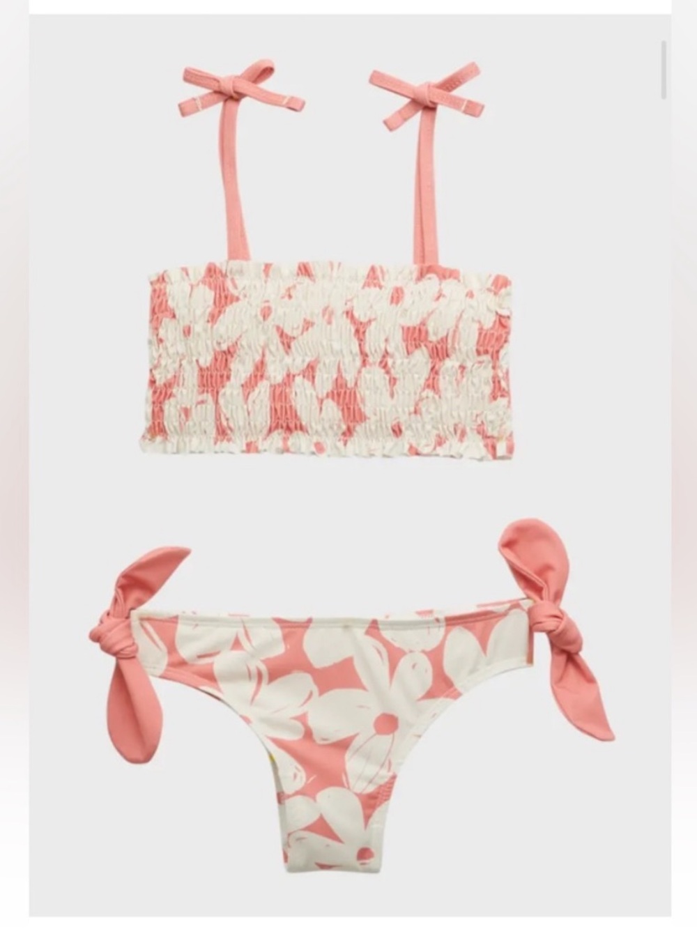Girls Coral Pink Floral Tie-Side Bikini Set